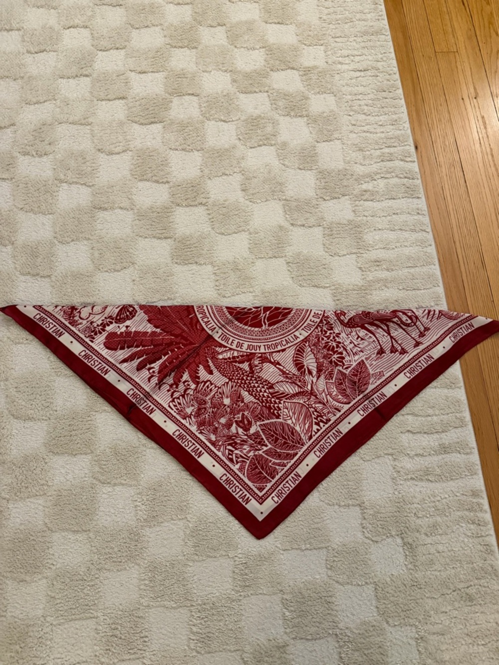 Christian Red and Cream Tropical Print Silk Scarf